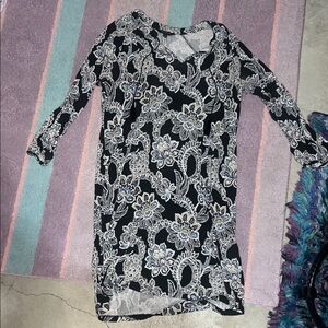 Banana Republic Black and White Floral Long Sleeve Dress